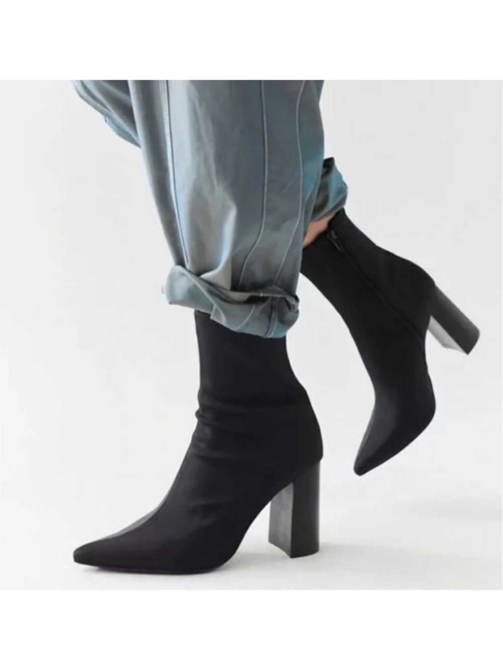 Jeffery Campbell Siren Black Pointed Toe Block Heel Ankle Boots 7.5